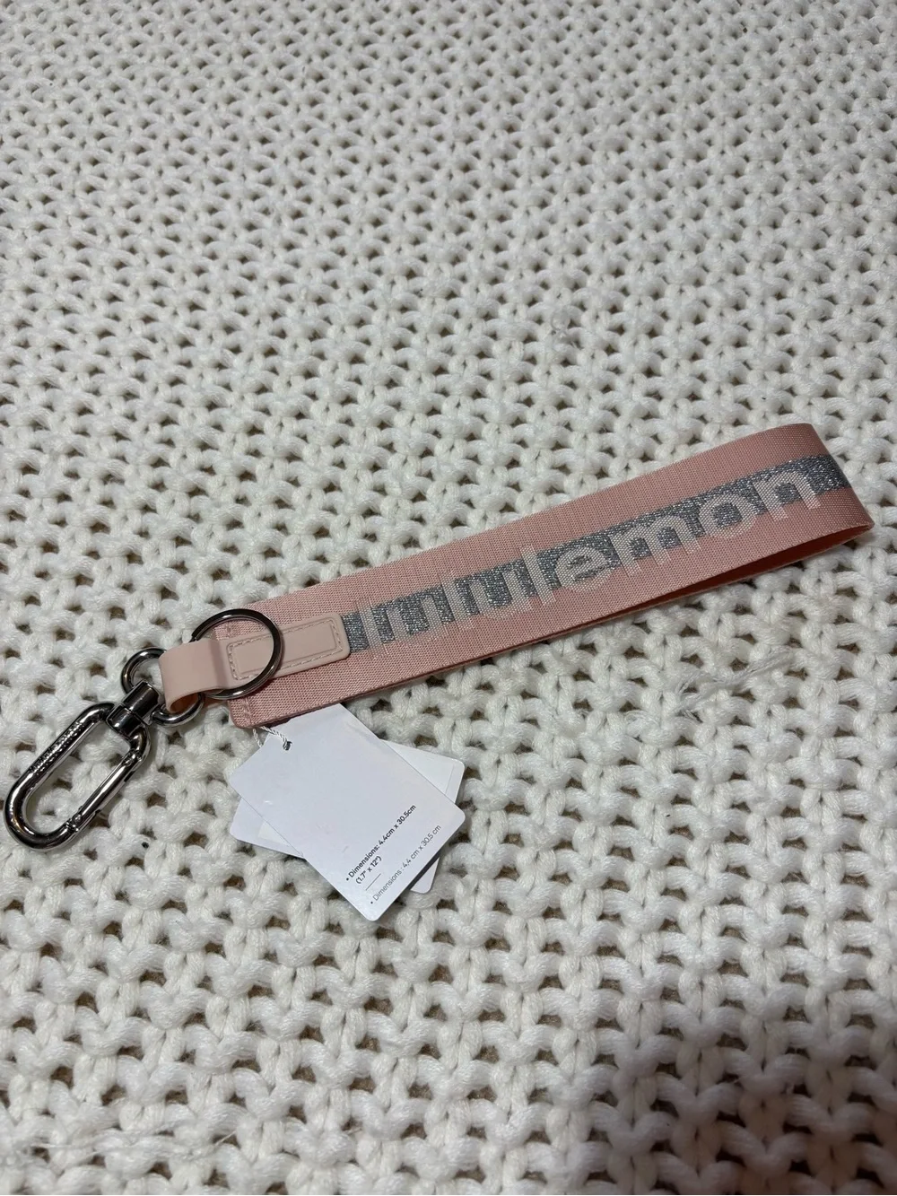 NWT lululemon pink mist/silver never lost keychain